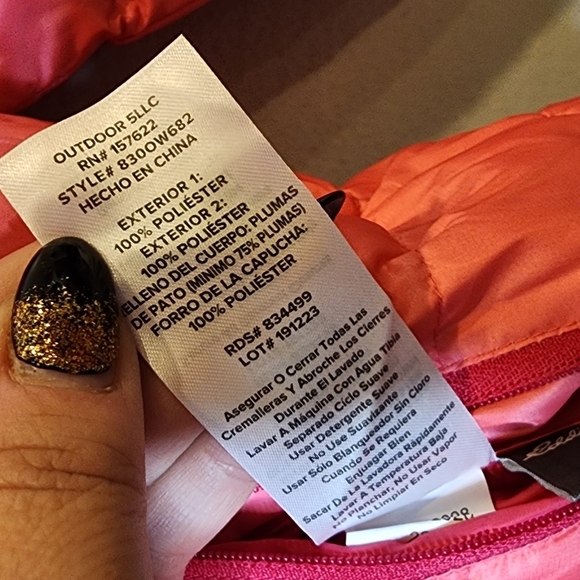 Eddie Bauer Reversible Down Puffer Pink Ombre Coat Kids Youth Size L (14/16) - Picture 16 of 16